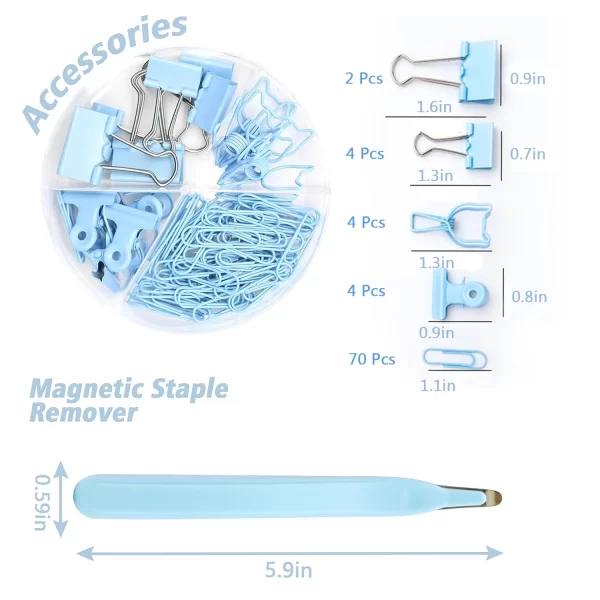 Blue Office Supplies, Desk Organizers and Accessories Office Supplies with Stapler, Tape Dispenser, Staple Remover, Staples, Clips, Hole Punch and Tabs - Image 4