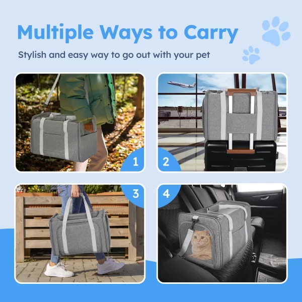 Monasem Cat Carrier, Soft Pet Carrier for Cats Small Dogs and Puppies(Gray) - Image 3