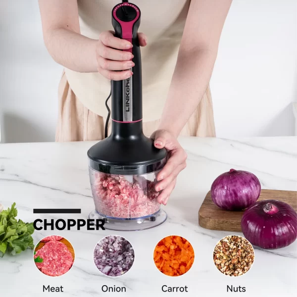 LINKChef Immersion Blender, 20-Speed 1000W 5-in-1 Immersion Hand Blender, Stick Blender with Turbo Mode, Baby Food Processor with Chopper, Blender for Kitchen with 600ml Beaker (Black) - Image 5