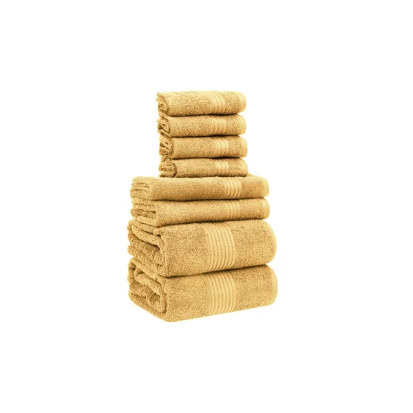 Dewall Maisons Beige 8-Piece Cotton Towel Set - Soft, Durable, & Highly Absorbent - Includes 2 Bath Towels, 2 Hand Towels, 4 Washcloths - Ideal For Modern Bathrooms – For Body, Face & Hands