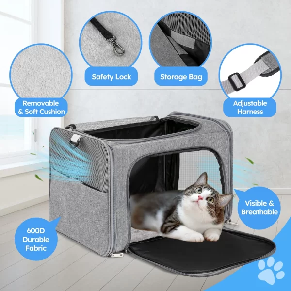 Monasem Cat Carrier, Soft Pet Carrier for Cats Small Dogs and Puppies(Gray) - Image 4