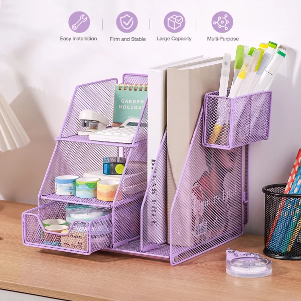 Livhil Desk Organizer Sets and Storage Office Accessories, File Organizer for Desktop Drawer Organizer | Purple - Image 2