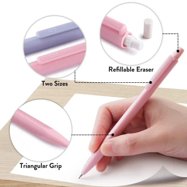 Four Candies Cute Mechanical Pencils, 6PCS Pastel Mechanical Pencils in 0.5mm & 0.7mm, with 360PCS Pencil Leads, 3PCS Erasers and 9PCS Refills, Aesthetic Mechanical Pencil Set for Drawing & Writing - Image 5