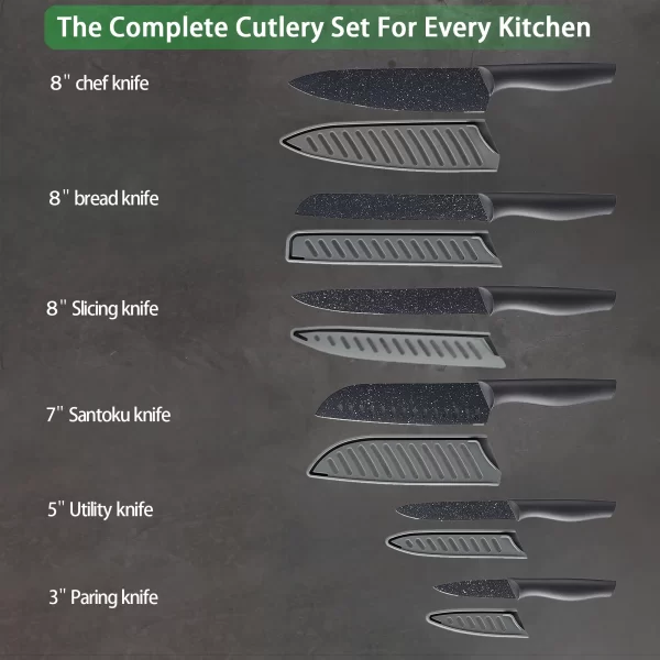 Knife Set, McCook 12-Piece Granite Kitchen Knife Set, High Carbon German Stainless Steel Knives Set with Blade Guards, Non-stick Coating, Ultra Sharp, Dishwasher Safe - Image 2